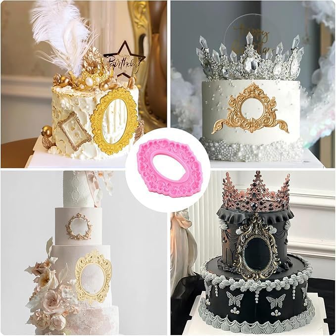 Mujiang Picture Frames Silicone Molds Photo Frame Fondant Mold Baroque Vintage Frame Candy Mold Relief Frame Mold For Sugar Cake Decorating Cupcake Topper Chocolate Gum Paste Polymer Clay Set Of 4