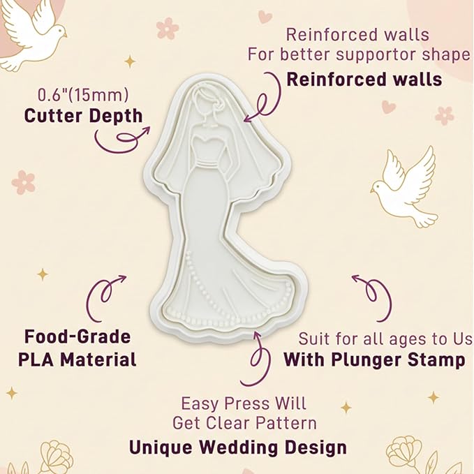 Love Cookie Cutters Wedding Cutter Molds Heart 3.5" with Plunger Stamps Baking Dough Tools Cake Shapes PLA Accessories for Birdesmaid Decorative Party Kitchen Supplies