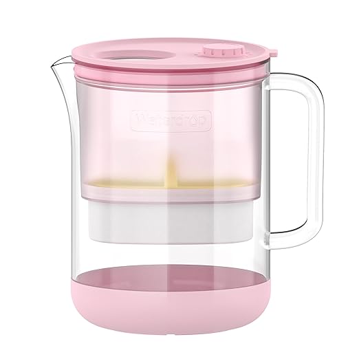 Waterdrop PT-72P Glass Water Filter Pitcher, 7-Cup, Eco-Friendly, NSF/ANSI 53, 42 & 372 Certified Filter, Reduces PFOA/PFOS, Chlorine, Cadmium, Copper & Mercury, BPA-Free, Easy to Clean, Pink