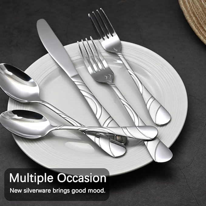 40-Piece Silverware Set for 8, 18/0 Frosted & Mirror Finish Stainless Steel Vintage Flatware Set, Modern Cutlery Set for Home Wedding Restaurant Housewarming Party Event Serving For 8