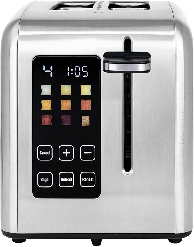 Kalorik Touchscreen Toaster 2-Slice with Extra-Wide Slots, Rapid Toasting Technology with 8 Shade Settings Plus Toaster Pastry Setting Manual Lift Lever and Auto-Shut Off, 1350-Watts, Stainless Steel