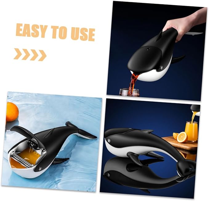 COLLBATH Whale Manual Citrus Juicer Large Orange and Lemon Squeezer Black Easy to Use Fruit Juice Presser for Home and Restaurant
