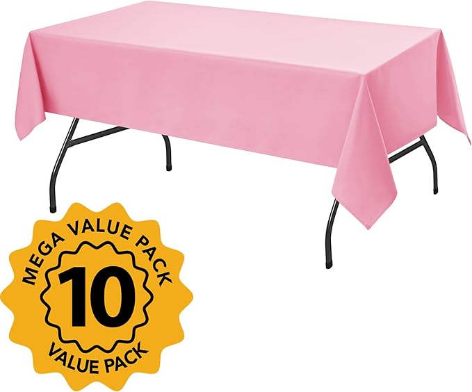 10-Pack Pink Tablecloths for Rectangle Tables, 60 x 84 Inches, Stain-Resistant Polyester Fabric for 4 Foot Tables - Washable Table Covers for Weddings, Banquets, Birthday Parties, Events