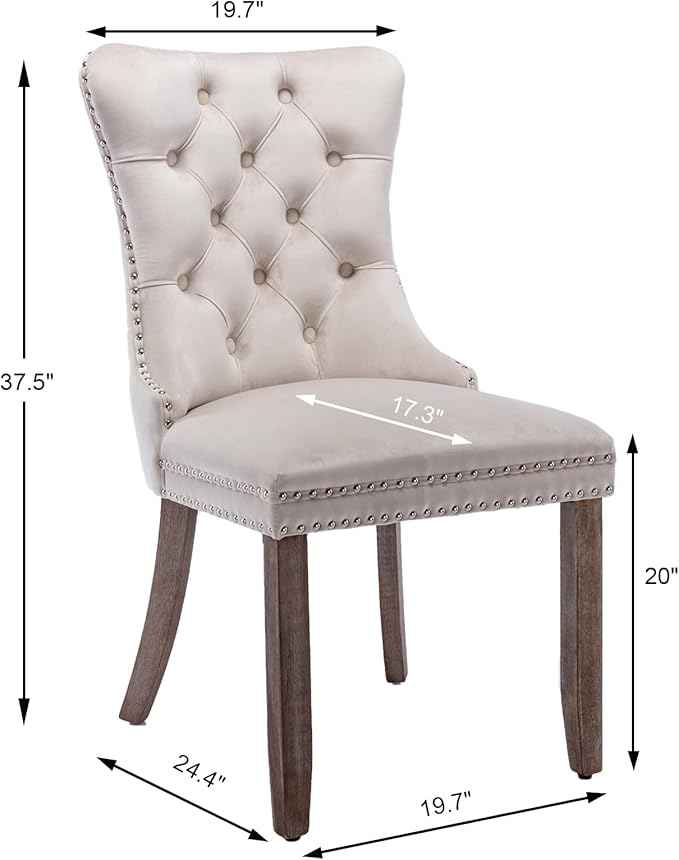 Beige Velvet Dining Chairs Set of 4, Upholstered Dining Room Chairs with Back Ring Pull Trim and Solid Wood Legs, Tufted Wingback Kitchen Chairs for Dining Room,Living Room,Kitchen(Beige)
