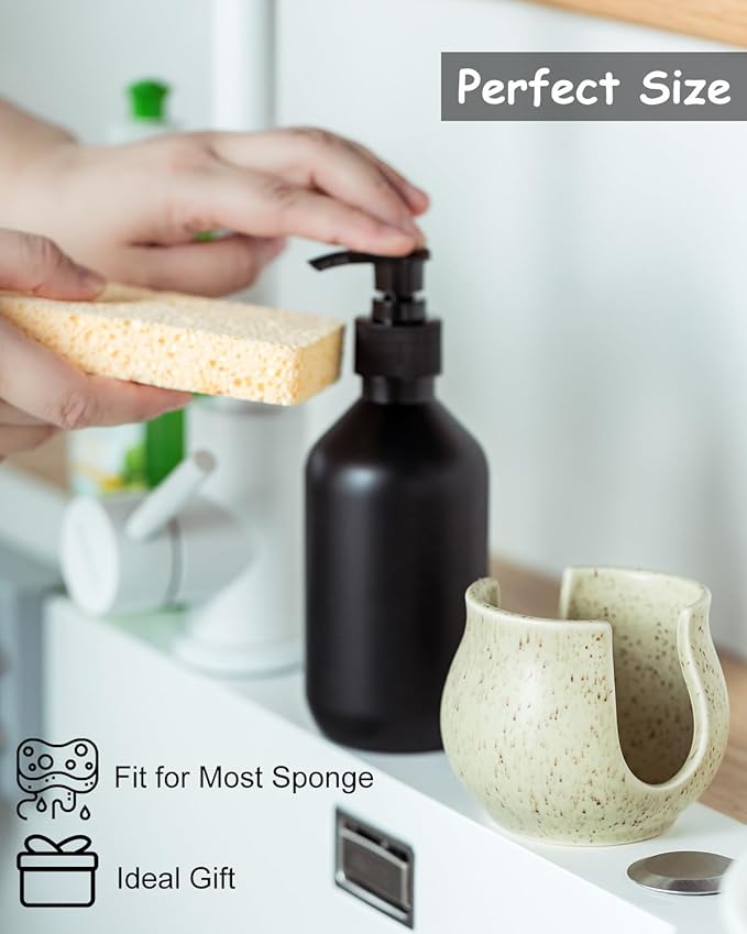 Ceramic Dish Sponge Holder, Sponge Caddy for Kitchen Sink Brush Organizer Scrub Dish Rack for Scrubbers, Bathroom, Sink, Yellow
