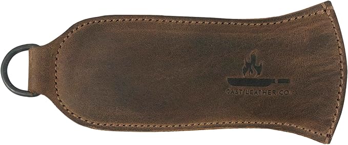 Hot Handle Panhandle with Half Ring, Potholder, Cookware Slides On/Off Easily onto Metal Skillet Grips, Full Grain Leather, Handmade, Bourbon Brown