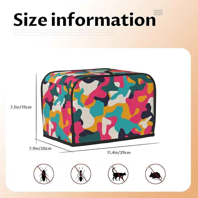 Colorful Camouflage Pattern Toaster Cover 2 Slice Long Slot, Camo Bread Maker Cover Washable Dust Protection Kitchen Small Appliance Toaster Oven Cover for 2 Slice