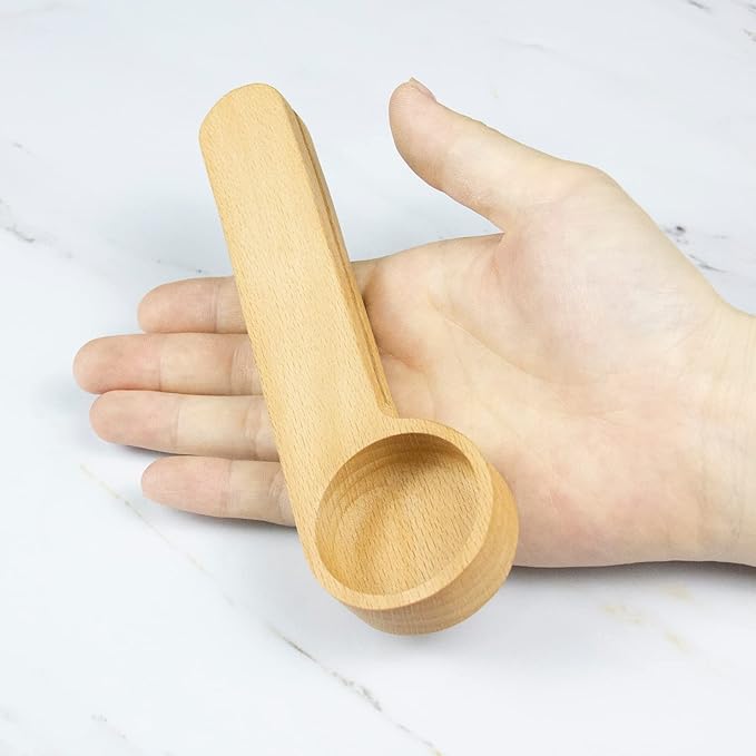 Wooden Coffee Scoop and Bag Clip, Tablespoon Wood Measuring Scoop with Bags Sealer, 2-In-1 Bags Sealer Measuring Spoon for Beans, Espresso Coffee, Tea (6)