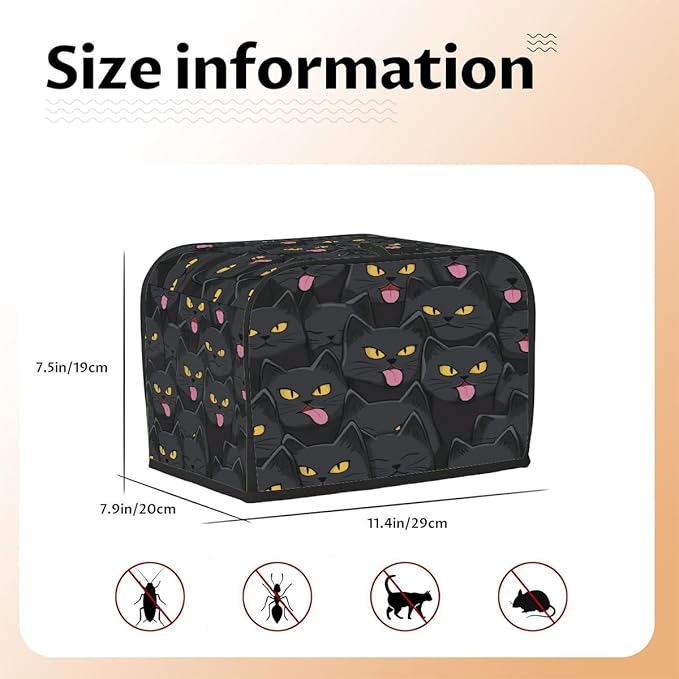 2 Slice Toaster Cover,Halloween Black Cat Eyes Small Kitchen Appliance Bread Machine Cover with Pockets,Dust & Fingerprint Protection