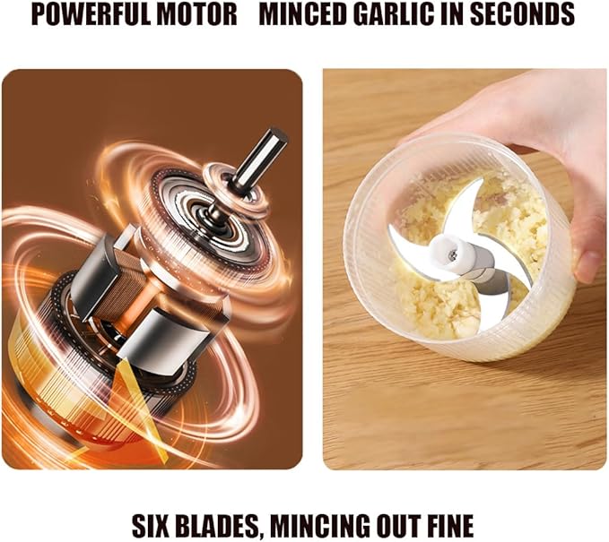 Electric Garlic Chopper, Mini Portable Veggie Chopper, Electric Onion Grinder with 6 Sharp Blade, Mini Food Processor with Container for Mashing Onion, Garlic, Chili, Ginger (1PC*White)