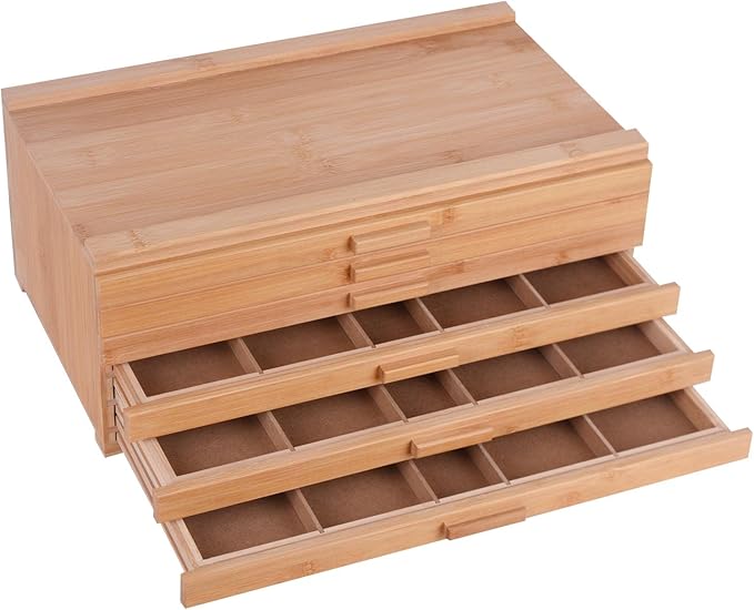 Vencer 6 Drawer Bamboo Artist Supply Storage Box with Separate Compartments for Organizing Pencil,Pen,Pastel,Marker Set,Brushes & Stamp,VAO-007