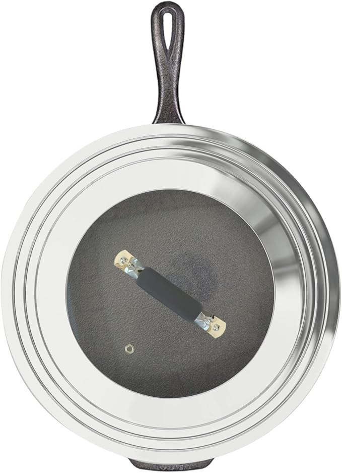 Universal Pans Pots Lid Cover Fit All 8.25 Inch to 12 Inch Pots/Pans/Woks Stainless Steel and Glass Lid with Heat Resistant Knob, Black