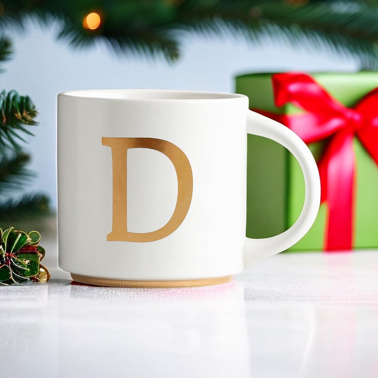 COLLECTIVE HOME - Monogram Ceramic Mugs, 15 oz Golden Initial Coffee Cups, Elegant Alphabet Tea Mugs, Elegant Personalized Mug with Gift Box, Unique Mug with Double Side Capital Letter (D)