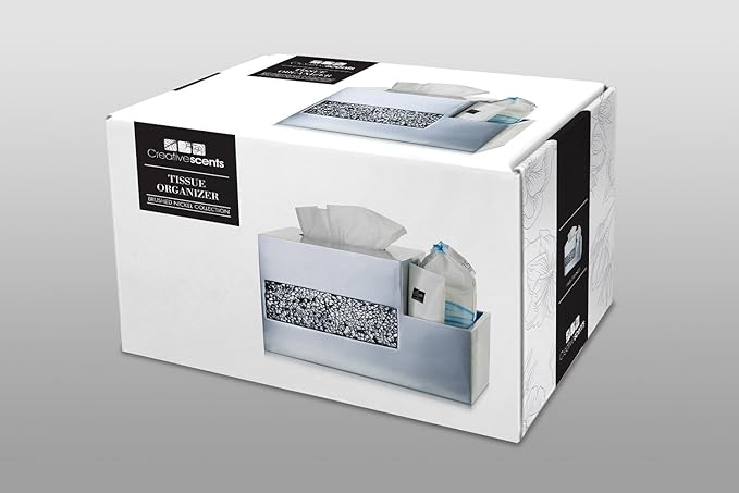 Crackled Glass Tissue Box Cover Square Silver Decorative Multi-function Storage Organizer Caddy; Tissue Box Holder & Countertop Nightstand Bedside Table Organizer Makeup, Phone, Remote Control Holder