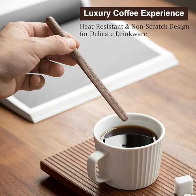 4Pcs Black Walnut Wood Coffee Stirrers 6″ Reusable Wooden Drink Stir Sticks for Coffee, Tea, Milk, Chocolate & Jam Spreader