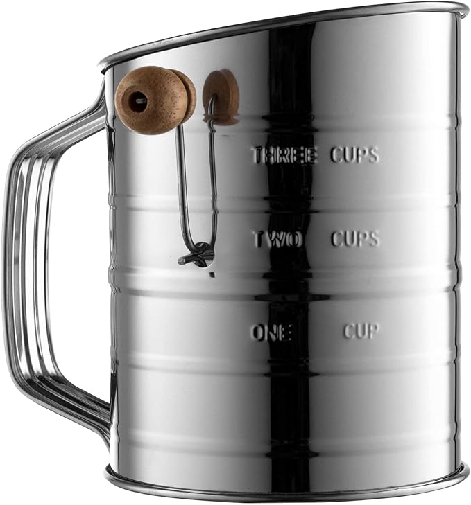 Bellemain 5 Cup Flour Sifter for Baking Fine Mesh Rotary Hand Crank with Loop Agitator for Quick Sifting, Flour Sifter Stainlees Steel