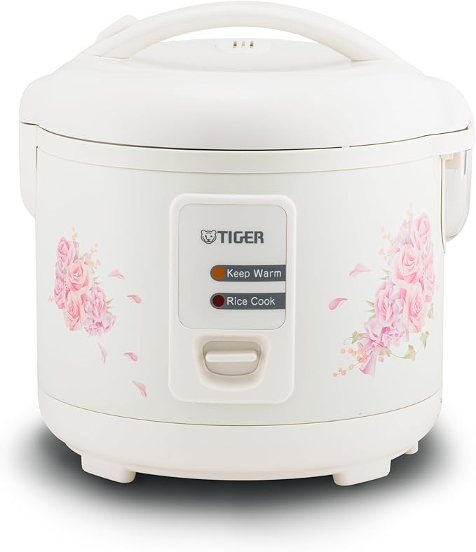 Tiger JAZ-A10U-LF 5.5 Cup Capacity White Rice Cooker with Non-Stick Inner Pot, Retractable Power Cord, and Keep Warm up to 12 hours (Flower)