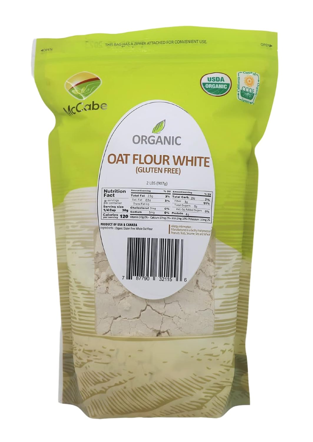 McCabe Organic Oat Flour White - Oat Flour Organic | Rich with Fiber & Minerals | USDA and CCOF Certified | Product of USA | 2Lbs | Pack of 3