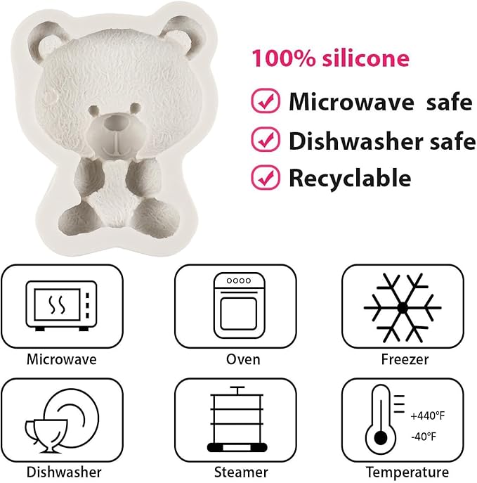 Bear Silicone Fondant Molds Bear Candy Chocolate Molds for Teddy Bears Cake Decoration Cupcake Topper Candy Chocolate Polymer Clay Resin Epoxy Gum Paste Set of 4