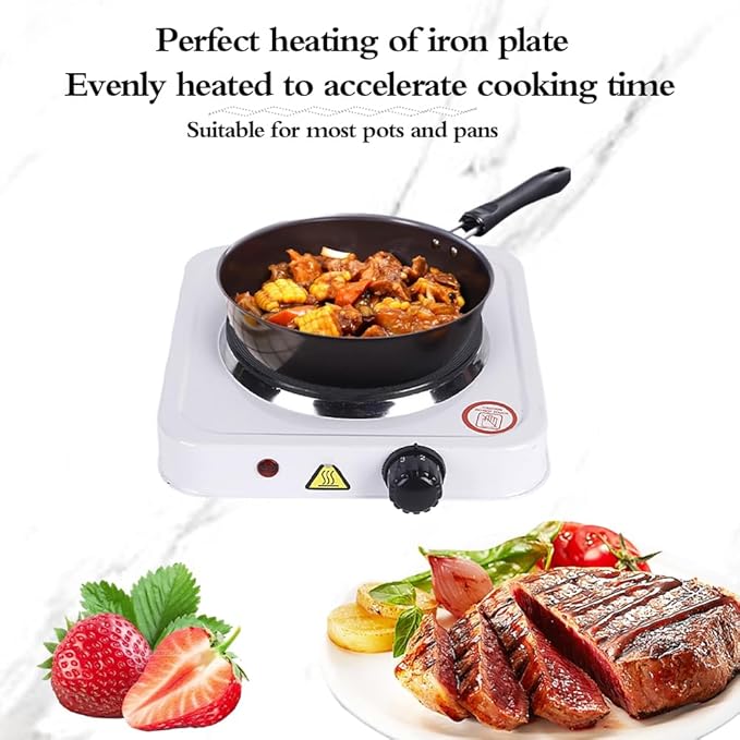 Compact and Portable Countertop Burner- Countertop Single Cast Iron Burner 1000 Watts Electric Hot Plate Temperature Controls White