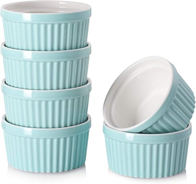DOWAN 4 oz Ramekins - Ramekins for Creme Brulee Porcelain Ramekins Oven Safe, Classic Style Ramekins for Baking Souffle Ramekins Ramekins Bowls, Set of 6, Blue