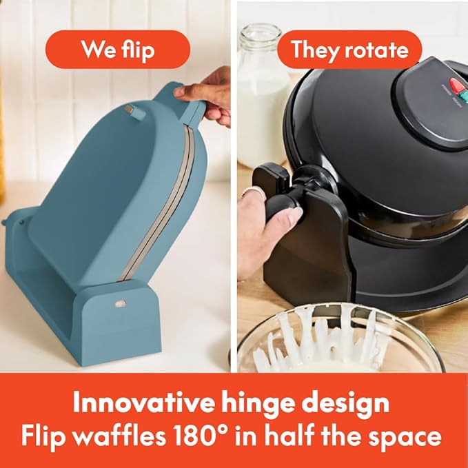 bella Flip-n-Store Waffle Maker,EverGood™ Ceramic Nonstick Coating,Fits-anywhere™ Kitchenware,Power Indicator Light & Touch Handle,7” Wide & 1" Deep Plates,1000 Watt,Surf,(Pack of 2)