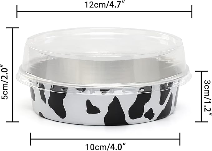 Beasea 4” 20 Pack Mini Tart Pans With Lids, Cow Print Aluminum Pie Pan 8 Oz Pie Pan Tin Tart Cupcake Disposable Pans for Pizza Pies Quiche