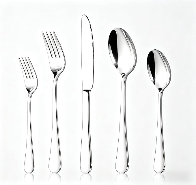 HIKAA 20-Piece Silverware Set for 4, 18/10 stainless Steel Flatware Set, Mirror Polished Cutlery Set, Dishwasher Safe Utensils for Home, Restaurant, Wedding Gift