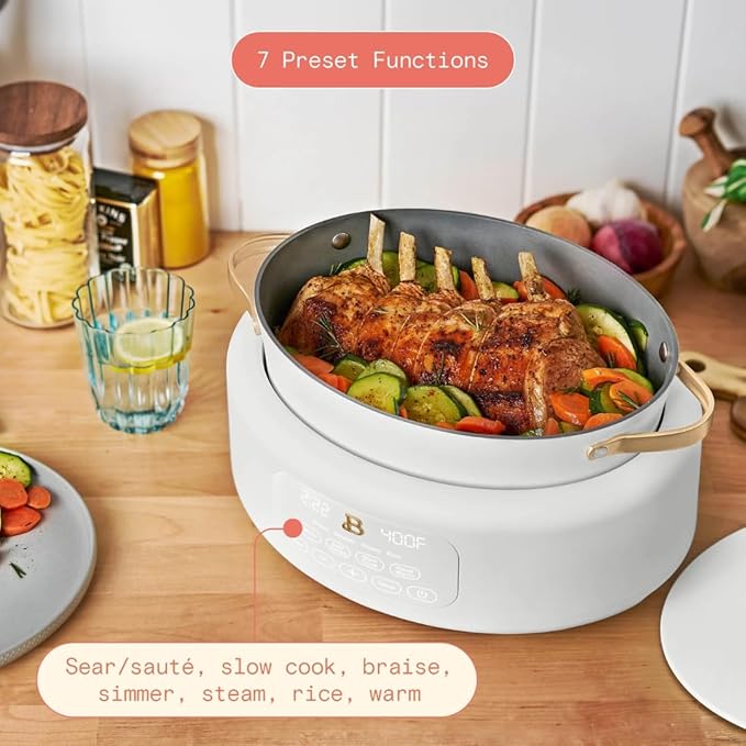10-in-1 Electric Multi-Cooker, 6 Quart Programmable Cooking Pot with Digital Display, Nonstick Interior, One-Touch Controls, Multi-Function Kitchen Appliance (White Icing)