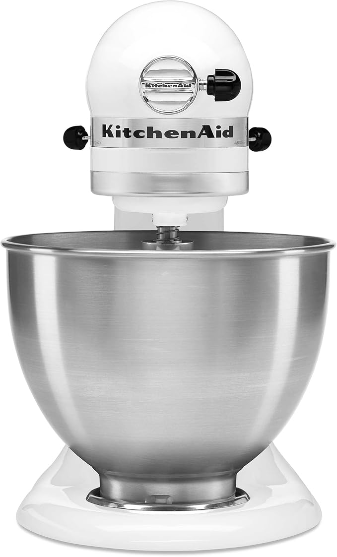 KitchenAid Classic Series 4.5 Quart Tilt-Head Stand Mixer K45SS, White & 3.5 Quart Tilt-Head Glass Bowl - KSM35GB