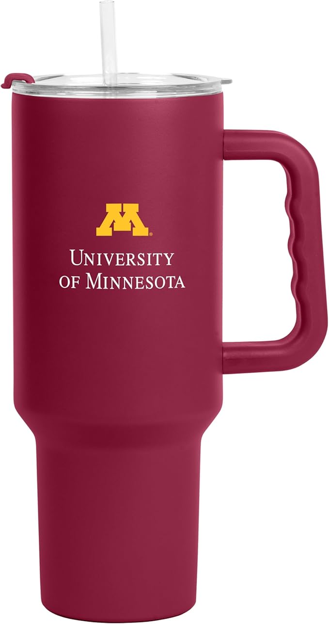 Logo Brands NCAA 40 oz Tumbler with Handle -Stainless Steel Insulated Travel Tumbler with Straw Lid – Powder Coated, Leak-Resistant, Keeps Drinks Hot/Cold – Great for Tailgating, or Everyday Use