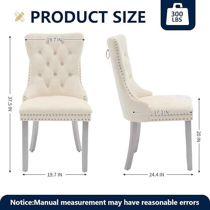 Velvet Dining Chairs Set of 4, Kitchen & Dining Room Chairs, Upholstered Dining Chairs with Back Ring Pull and Silver Solid Wood Legs, Modern Tufted Kitchen Chairs for Dining Room, Cream
