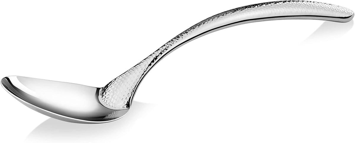 New Star Foodservice Mars Collection, Stainless Steel, 18/8 Hammered Hollow Handle Serving Spoon, 12.8-Inch