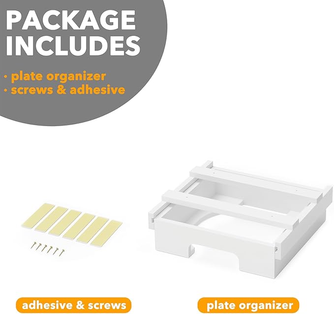 SpaceAid 9-inch Paper Plate Dispenser (Need 10.2 Inches Deep Cabinet Space) Under Cabinet Bamboo Plates Holder, Kitchen Vertical Dipensers Caddy, White