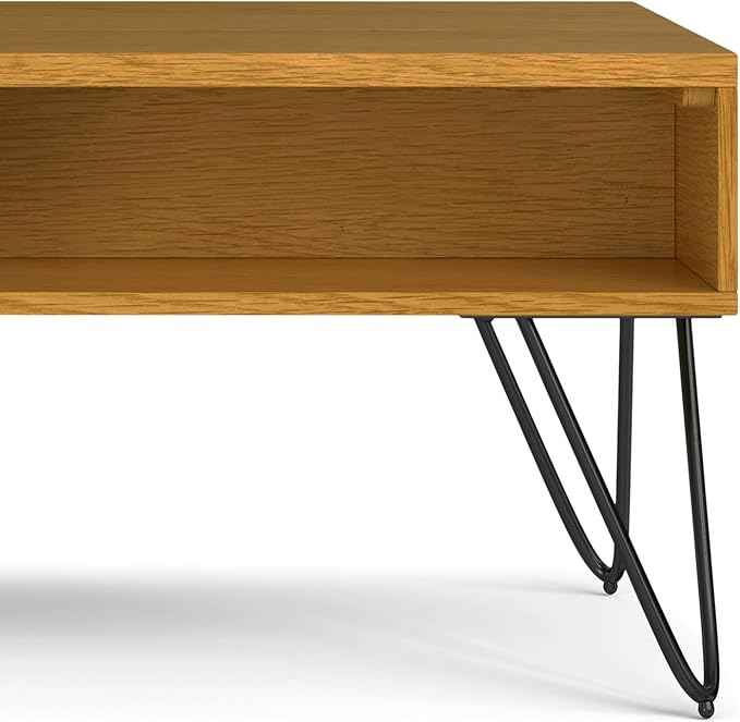 SIMPLIHOME Hunter 48 inch Wide Rectangle Industrial Lift Top Coffee Table in Oak Veneer for the Living Room and Family Room