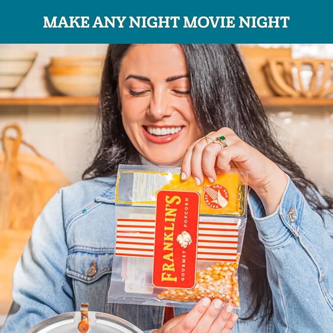 Franklin’s Gourmet Popcorn All-In-One Popcorn Packs for Popcorn Machine - 4oz Pack of 10 - Made in USA - Packs of Corn Kernels with Buttery Salt & Oil