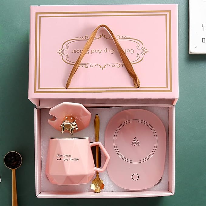 CGHWBEA Coffee Warmer for Desk,with Mug Set. Cup Warmer Tea Warmer, Electric Beverage Warmer, Drink Warmer for Cocoa, Tea, Milk (Pink), LUMAN03