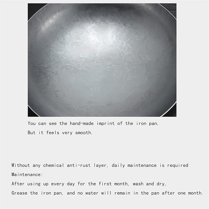 Wok Pfanne Traditioneller Handgehämmerter Wok Aus Refined Iron Mit Two Handles，1,8 MM Dick Wok (Rundboden) (Size : 38cm/14.9in)