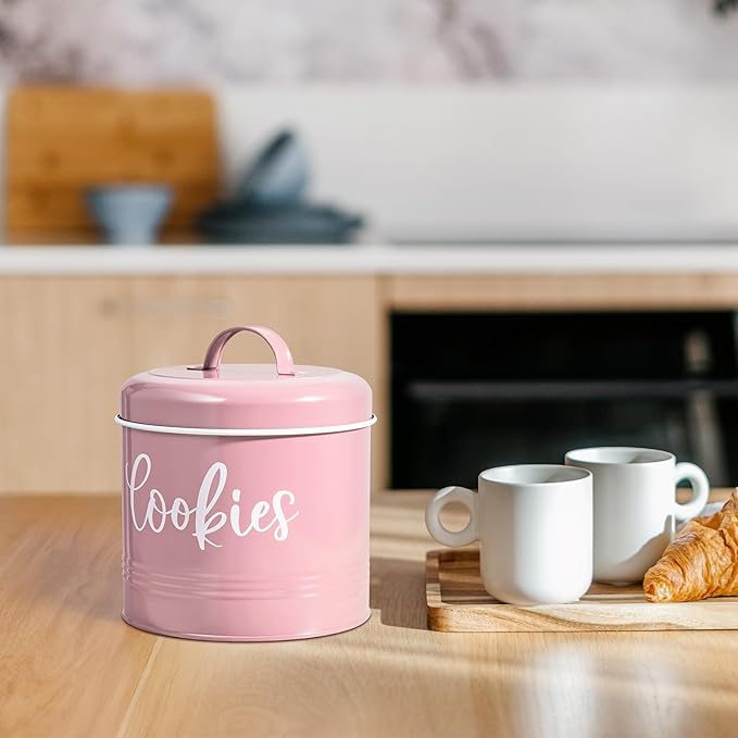 DAYYET Pink Cookie Jar for Kitchen Counter, 1 Gallon Vintage Cookie Jar with Airtight Lid, Large Food Storage Container for Candy, Cookies, Dessert, Farmhouse Kitchen Decor and Accessories
