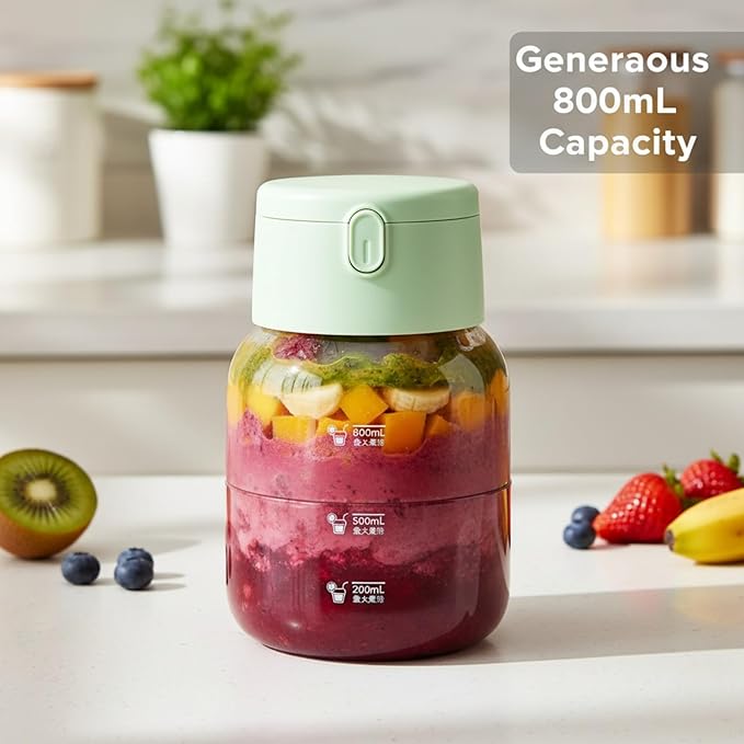 Portable Wireless Juicer Cup — 800mL High-Speed 10-Blade Personal Blender, USB Rechargeable & Auto-Off Safety Design, Portable Smoothie Maker for Travel, Gym, Office & Home (pink)