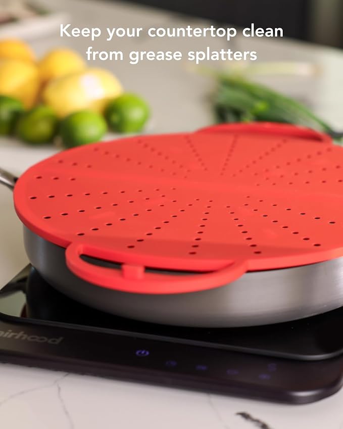AirHood Silicone Splatter Screen – Foldable Grease Guard for Frying Pans & Induction Cookers – Heat-Resistant, BPA-Free, Dishwasher Safe, 2-in-1 Trivet & Splatter Screen - Orange