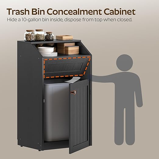 YATINEY Trash Cabinet, Freestanding Trash Can Cabinet, Wooden Recycling with Flip Door, 10 Gallon Hidden Kitchen Garbage Can for Kitchen, Living Room, Black WB01BB