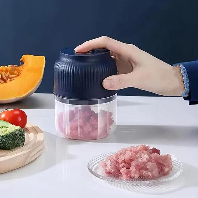 Electric Garlic Chopper, Mini Portable Veggie Cutter, Rechargeable Wireless Electric Food Chopper with 4 Stainless Steel Blades, One-Press Fast Prep for Garlic, Onion, Chili, Ginger, Meat (2Pcs A)