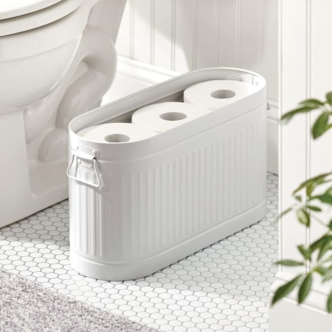 mDesign Toilet Roll Holder for 6 Rolls – Freestanding Metal Bathroom Storage for Toilet Roll – Compact Toilet Roll Storage for Main or Guest Bathroom – Light Grey