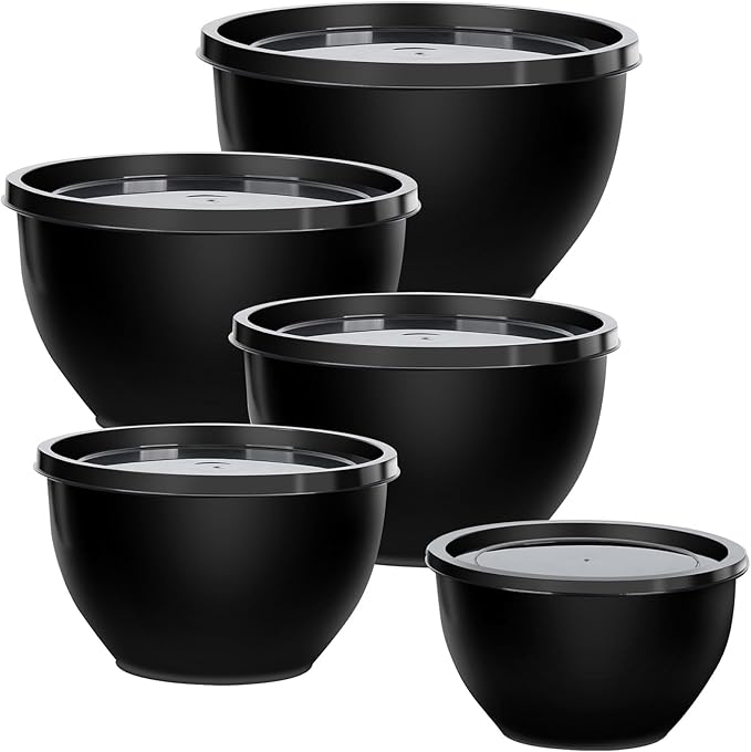 Greentainer Plastic Mixing Bowls with Lids Set for Kitchen, 5 Set Nesting Bowls for Mixing, Baking, Prepping, Cooking and Serving Food, Mixing Bowls Dishwasher, Microwave Safe