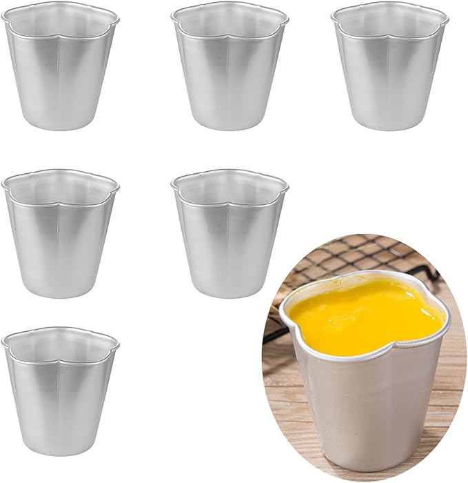 6 Pcs Popover Pan, Aluminium Pudding Tin Cup Baking Maker, Individual Muffin Chocolate Molten Brownie Tumbler Raspberry Souffle Cupcake Pudding Mould - Five-Petaled Flower Shape 3"x 2.4"