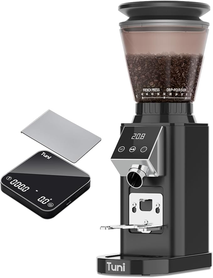 Tuni G1 Noir Conical Burr Coffee Grinder And Black Mini Coffee Scale
