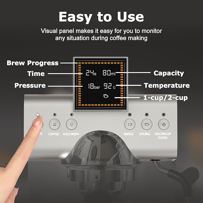 20 Bar Espresso Machine Stainless Steel Espresso Maker with Milk Frother with LED Display, 2 IN 1 Hot& cold brew coffee maker, Coffee Machine 50oz Water Tank, for Home Barista Cappuccino Latte
