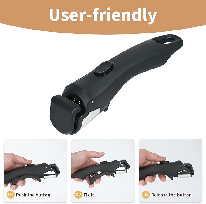 Removable Handle Black, Detachable Handle for Pots and Pans, Universal Cookware Handles, Compatible with Thin Edge Cookware, 2 Pack
