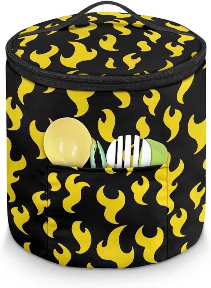 Electric Pressure Cooker Storage Bag Smooth Flat Surface Electric Pressure Cooker Insulation Handbag Home Decorations, Yellow Flame Print